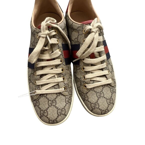 Gucci Womens GG Supreme Canvas Ace Sneakers Size 37.5 Red & Blue Stripes Made In - Picture 12 of 15